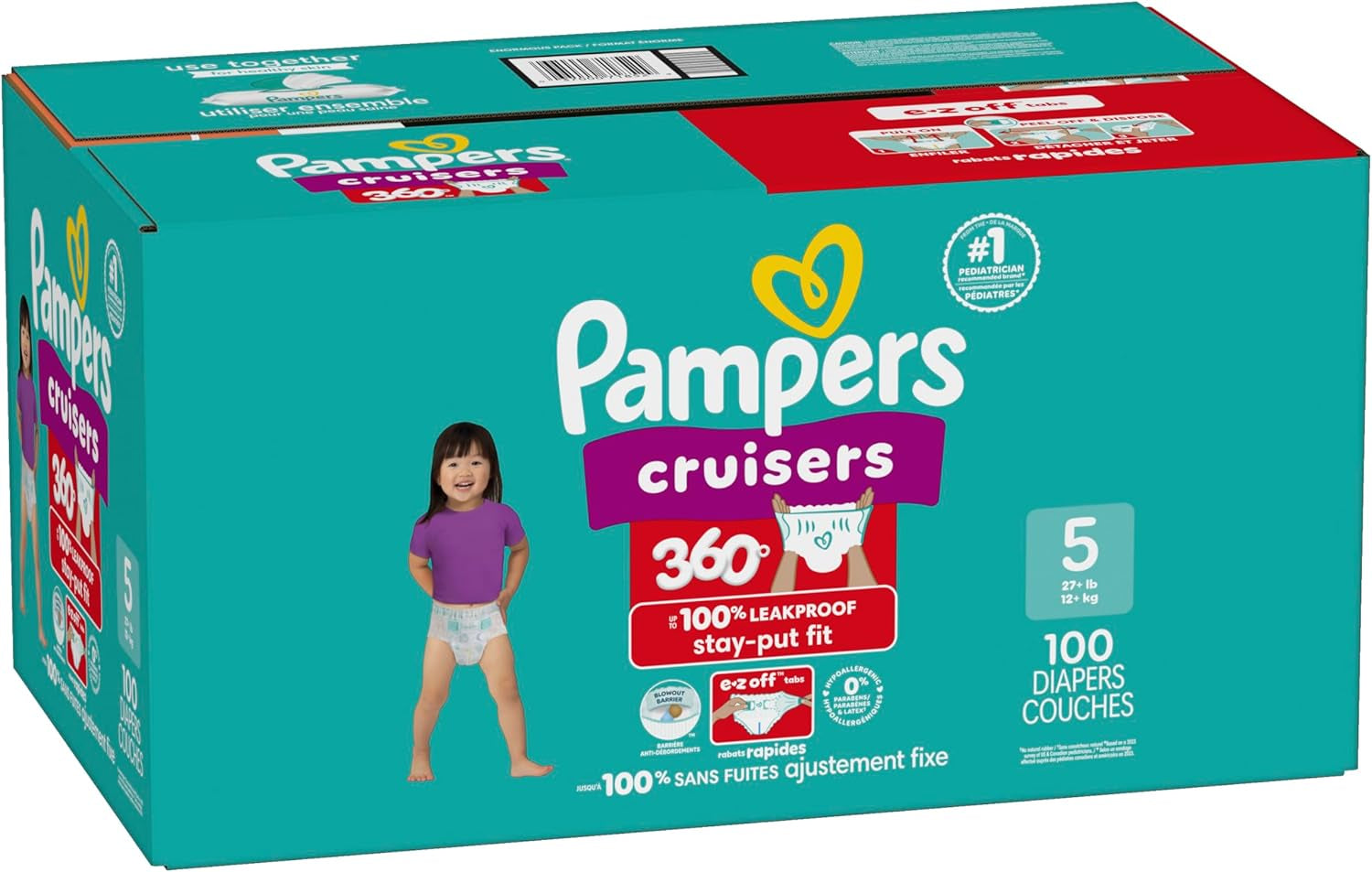 Pampers Diapers - Cruisers 360 - Size 5, 100 Count, Babyproof up to 100% Leakproof Pull-On Diaper