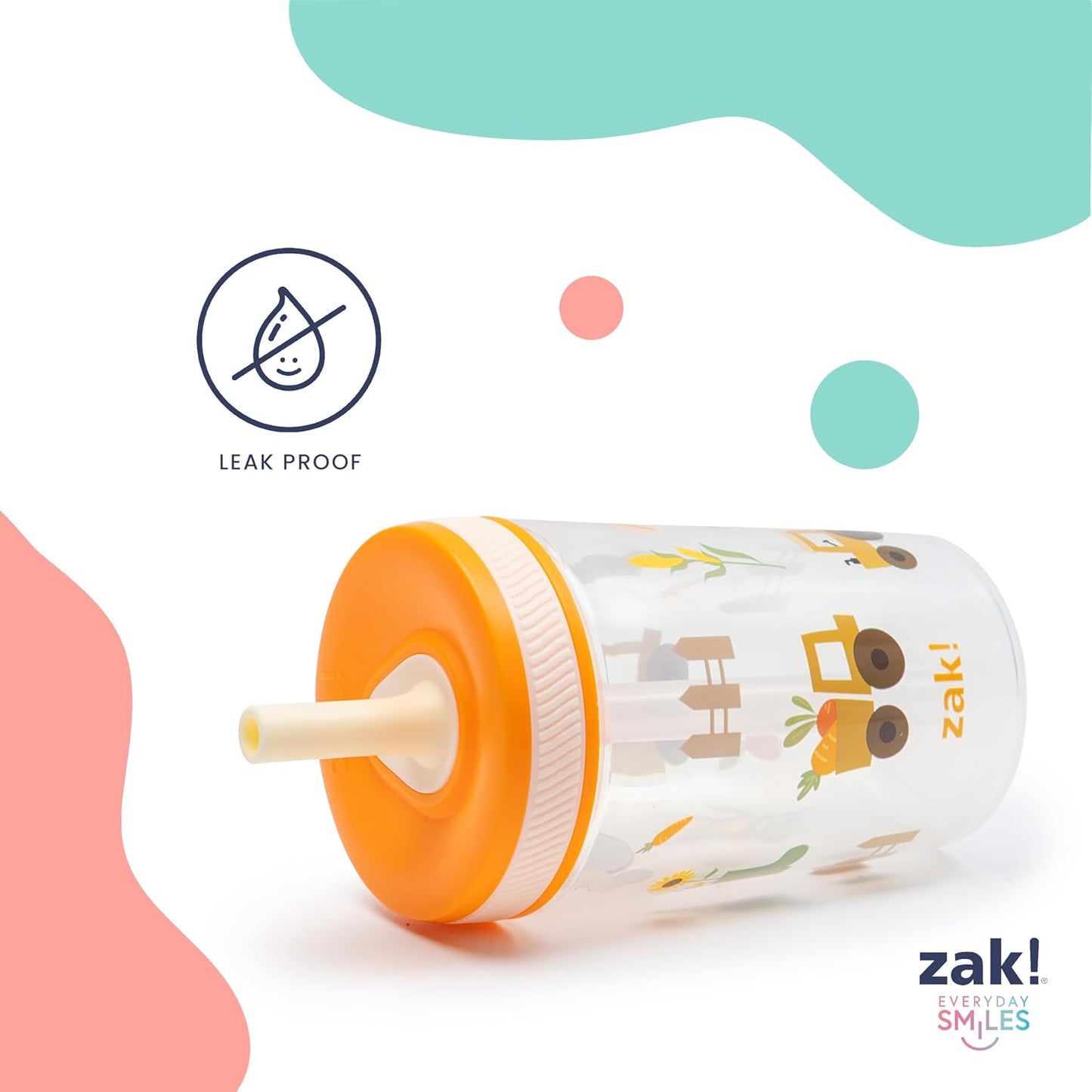 Zak Designs St. Jude Kelso Toddler Tumblers for Travel or at Home, 15Oz 2-Pack Durable Plastic Sippy Cups with Leak-Proof Design Is Perfect for Kids (Space and Smiles)