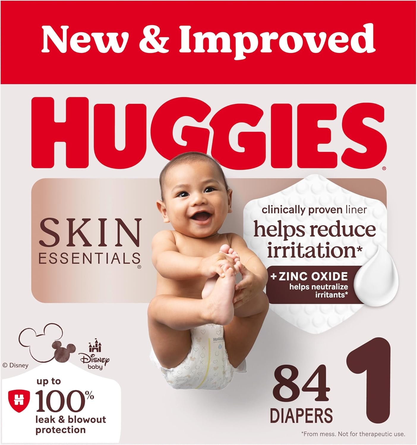 Huggies Size 1 Diapers, Skin Essentials Baby Diapers, Size 1 (8-14 Lbs), 84 Count, Packaging May Vary