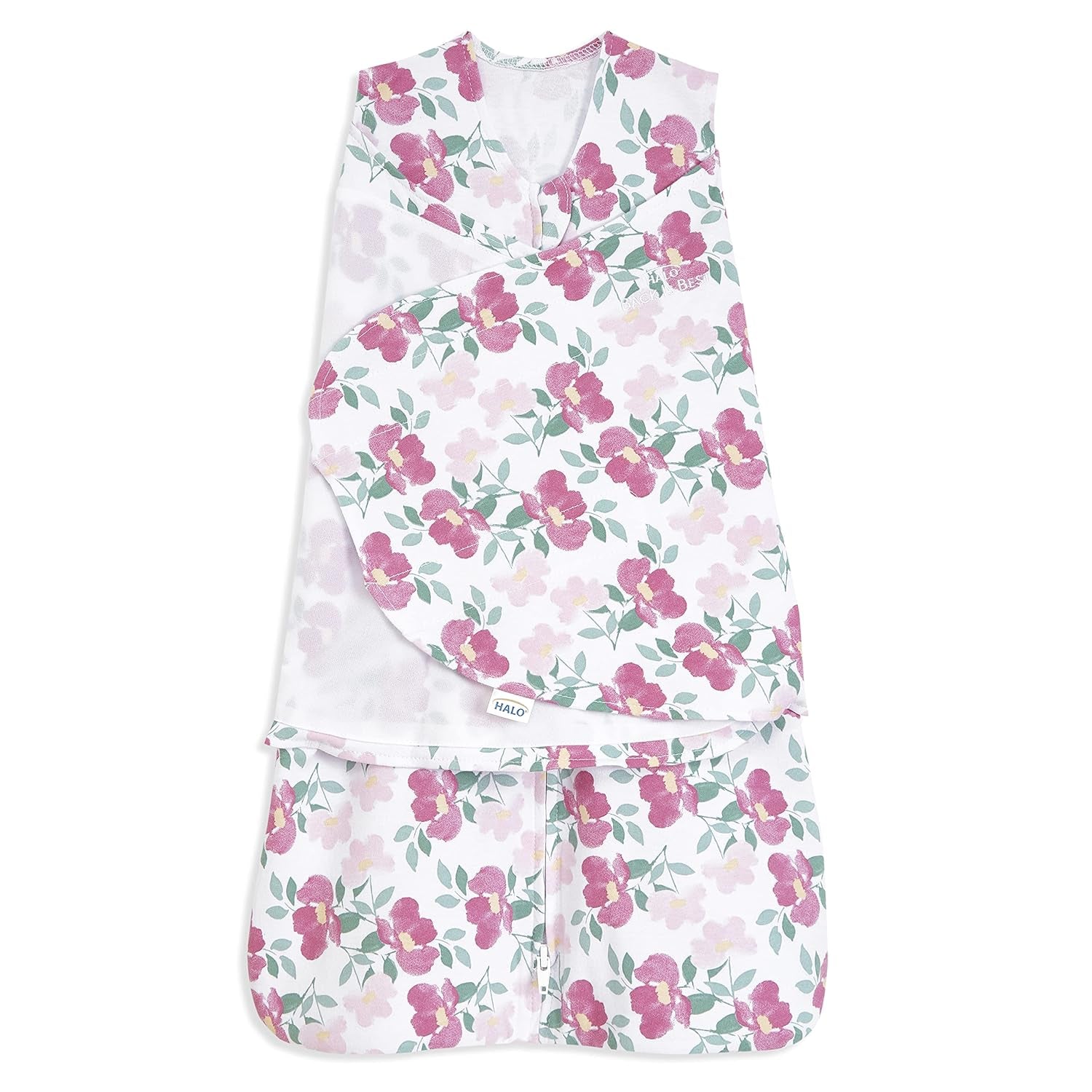 HALO 100% Cotton Sleepsack Swaddle, 3-Way Adjustable Wearable Blanket, TOG 1.5, Stems, Small, 3-6 Months