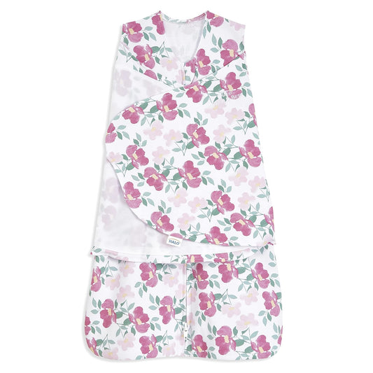 HALO 100% Cotton Sleepsack Swaddle, 3-Way Adjustable Wearable Blanket, TOG 1.5, Stems, Small, 3-6 Months