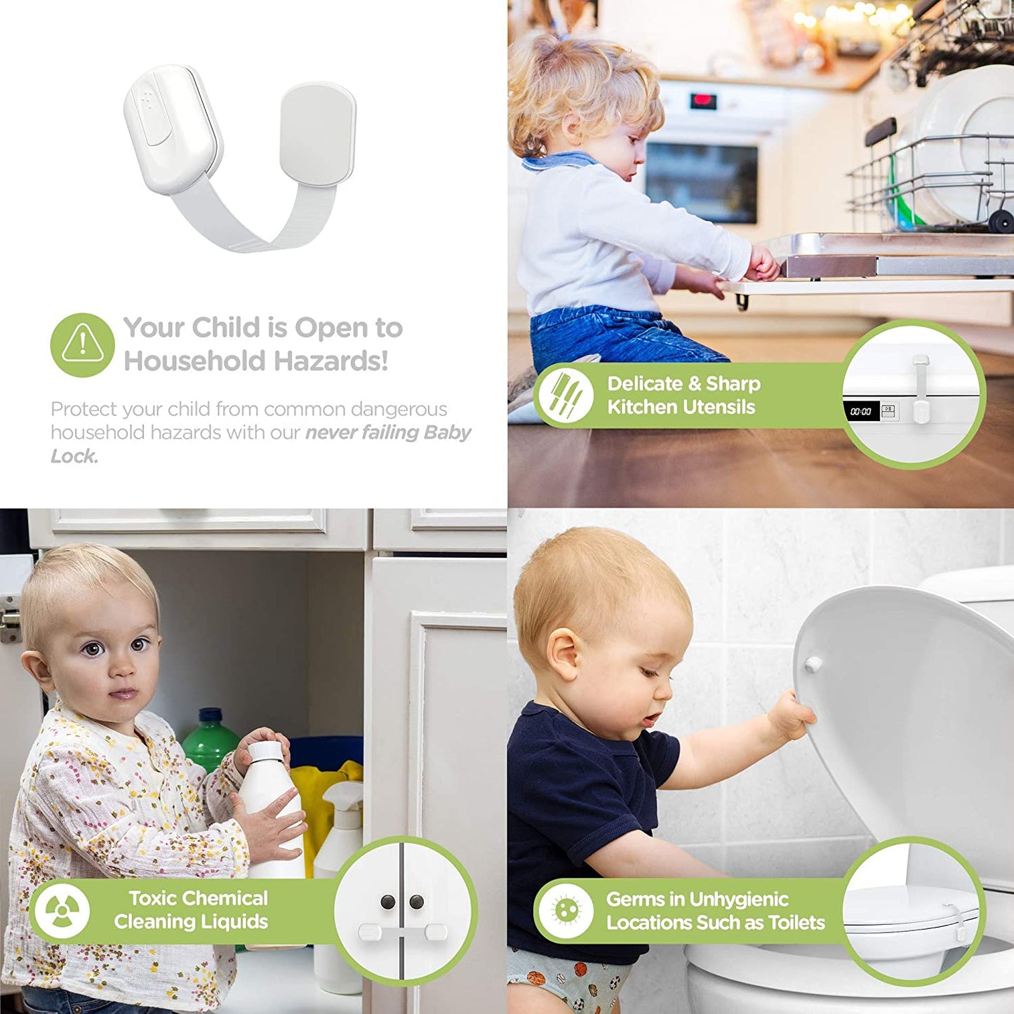 Baby Proofing Child Safety Locks (2 Pack) by Skyla Homes - the Safest, Quickest and Easiest 3M Adhesive Cabinet Latches, No Screws & Magnets, Multi-Purpose for Furniture, Kitchen, Ovens, Toilet Seats