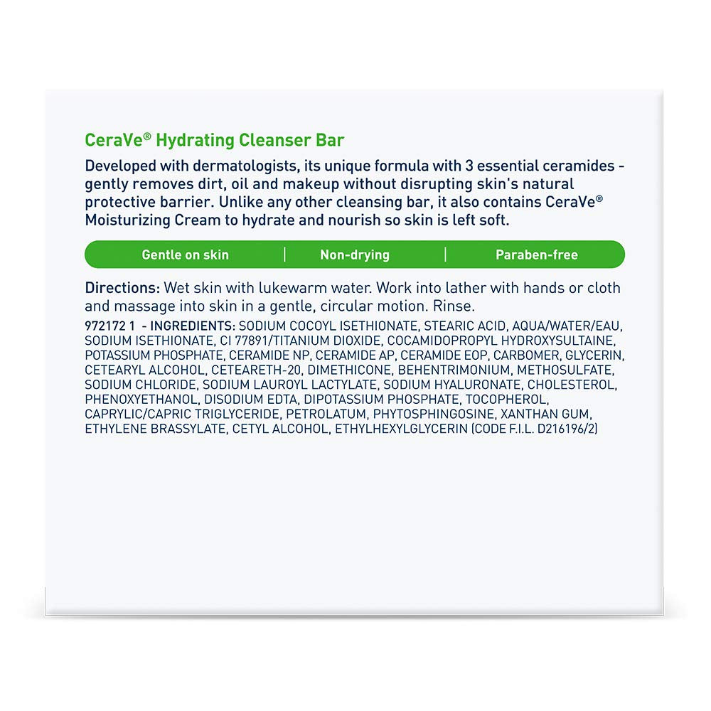CeraVe Hydrating Cleanser Bar Soap-Free Body Facial Wash 4.5oz 2-Pack Box