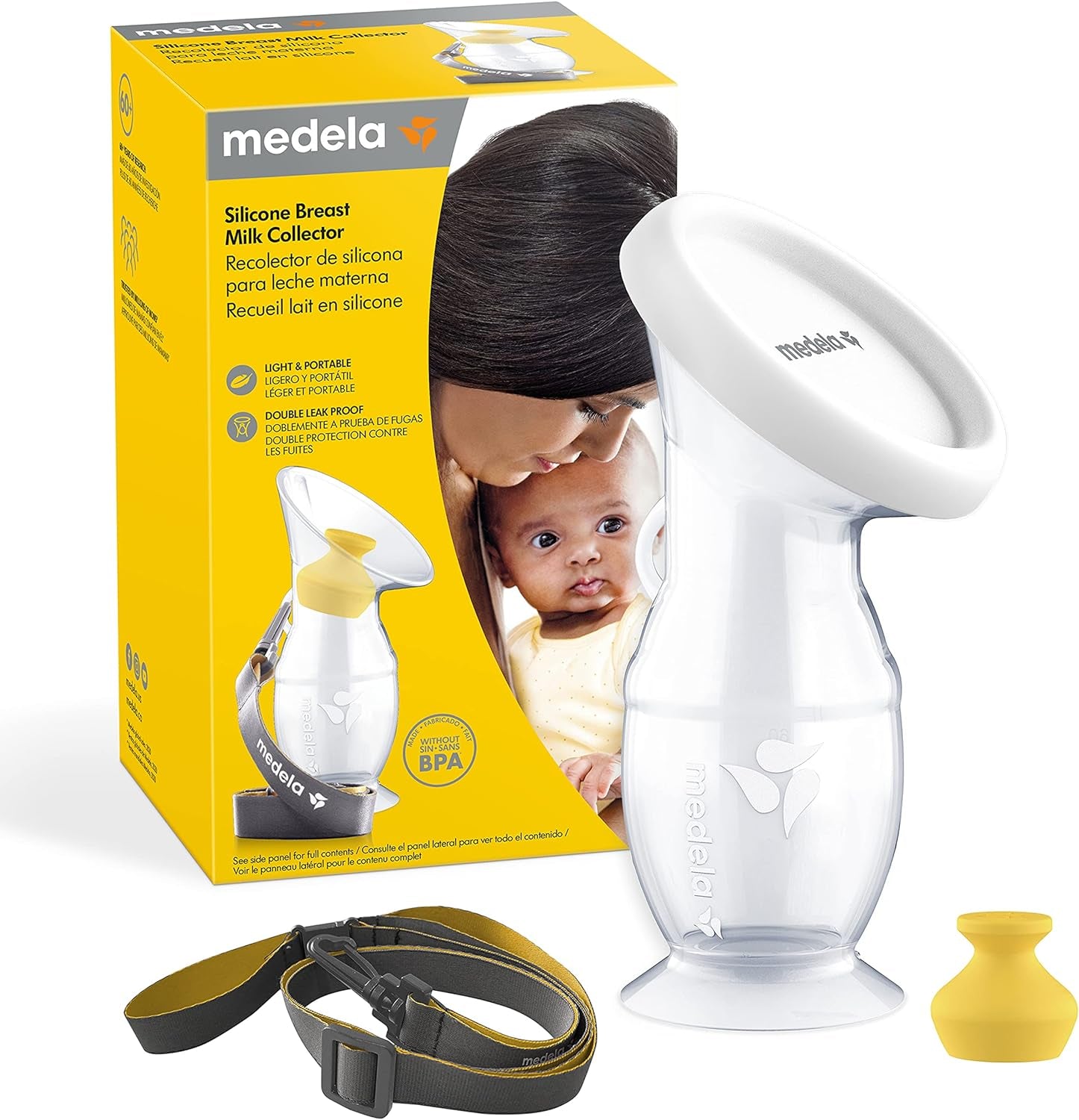 Medela Silicone Breast Milk Collector, Milk Saver with Spill-Resistant Stopper, Suction Base and Lanyard, 3.4 Oz/100 Ml
