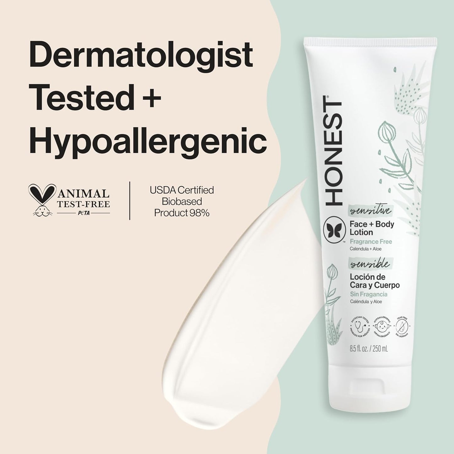The Honest Company Hydrating Face and Body Lotion, Fast Absorbing, Naturally Derived, Hypoallergenic, Fragrance-Free, Sensitive, 8.5 Fl Oz