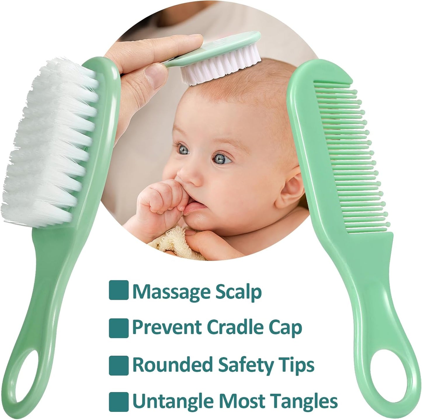 Baby grooming kit essentials with a gentle hair brush and comb designed for infant scalp care and comfort.