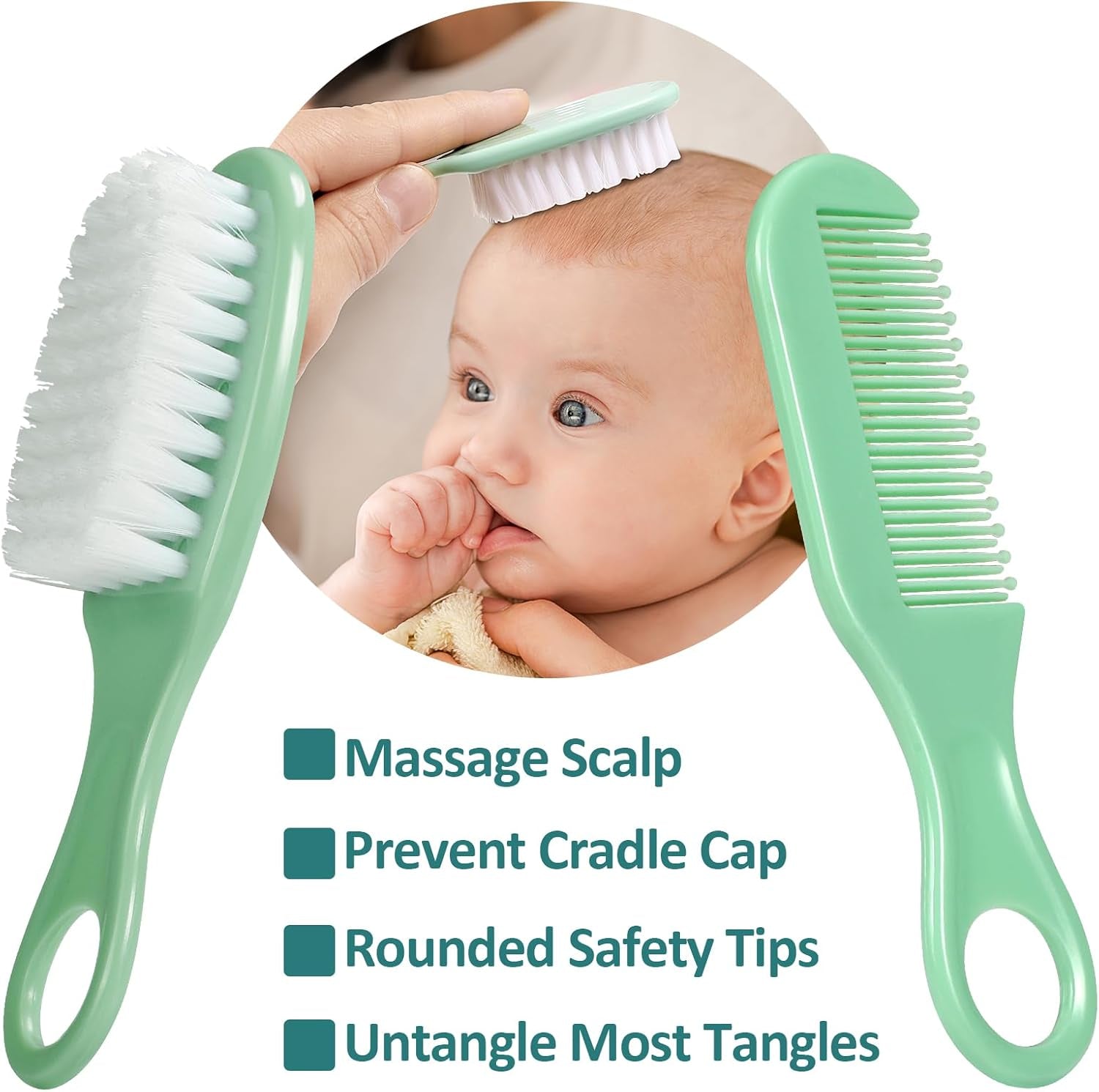 Baby grooming kit essentials with a gentle hair brush and comb designed for infant scalp care and comfort.
