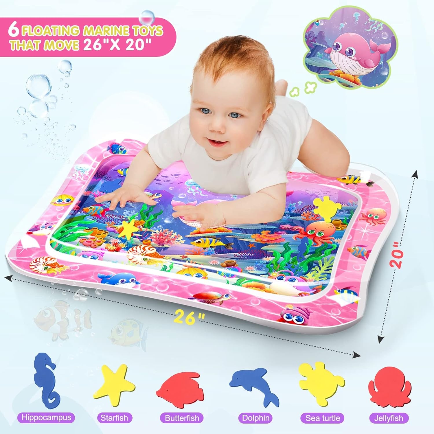 Infinno Tummy Time Mat Premium Baby Water Play Mat for Infants and Toddlers Baby Toys for 3 to 24 Months, Strengthen Your Baby'S Muscles, Pink Theme Toys