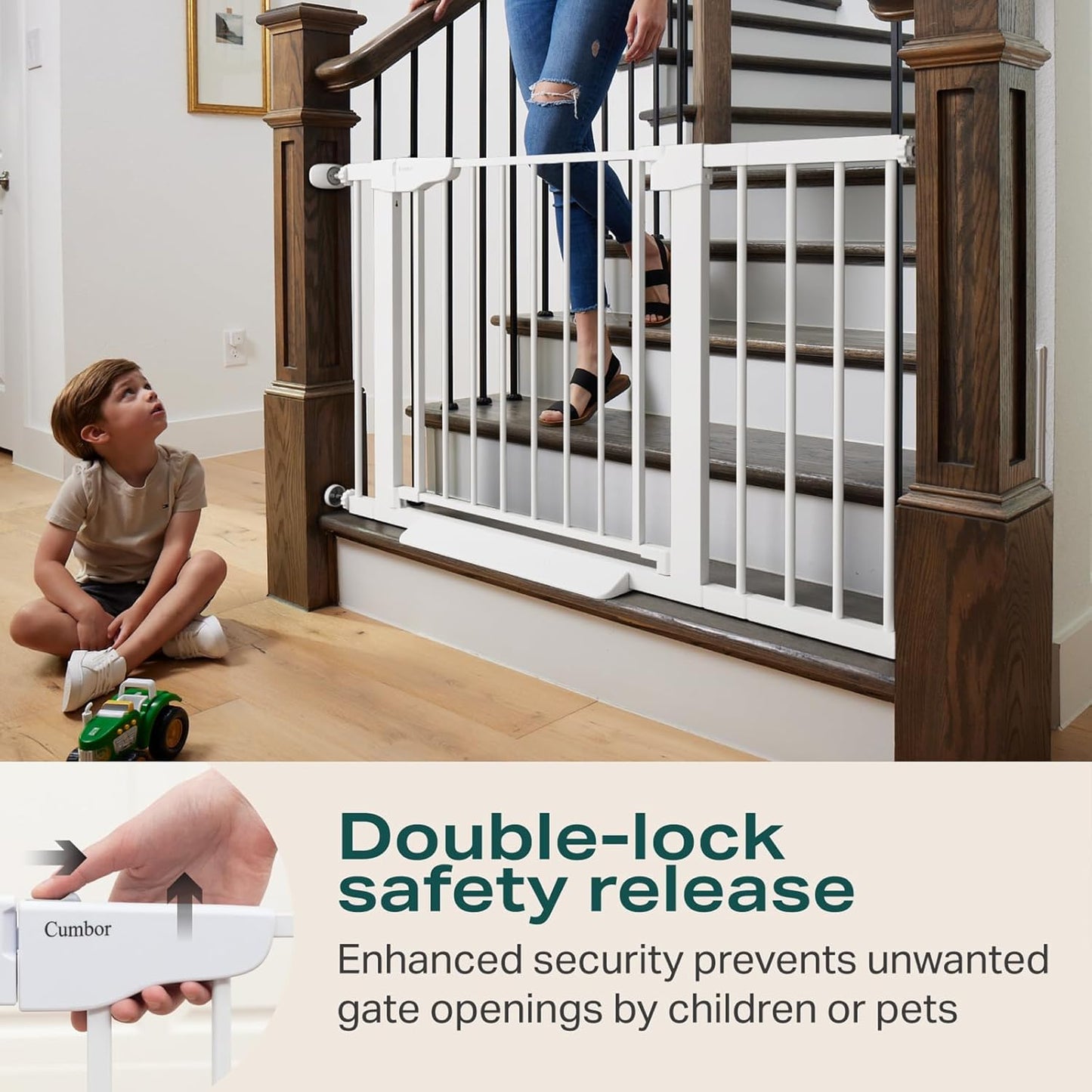 Cumbor 2 Pack 29.7-46" Baby Gate for Stairs, Mom'S Choice Awards Winner-Auto Close Dog Gate for Doorways, Easy Install Pressure Mounted Pet Gates Indoor, Easy Walk Thru Wide Safety Gate for Dog, Black