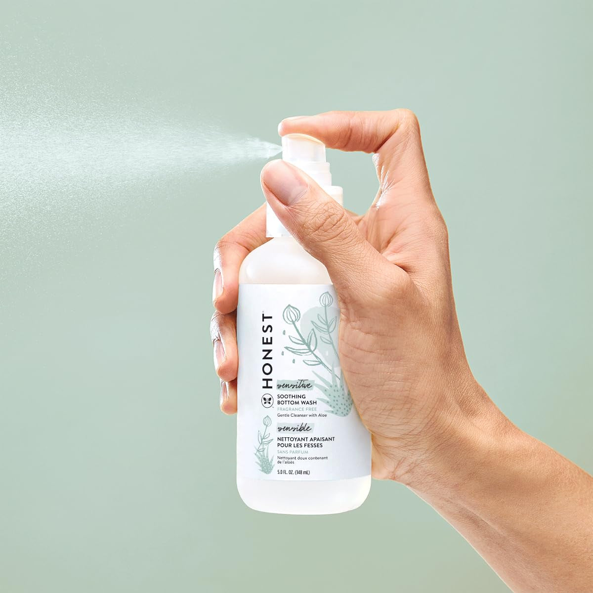 The Honest Company Soothing Baby Bottom Wash, Gently Cleanses and Refreshes, Naturally Derived Non-Irritating Made with Aloe, 5 Fl Oz