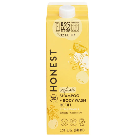 The Honest Company 2-In-1 Cleansing Shampoo Body Wash Refill Carton, Gentle for Baby, Naturally Derived, Tear-Free, Hypoallergenic, Citrus Vanilla Refresh, 32 Fl Oz