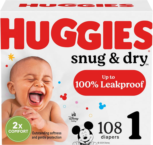 Huggies Size 1 Diapers, Snug & Dry Newborn Diapers, Size 1 (8-14 Lbs), 108 Count