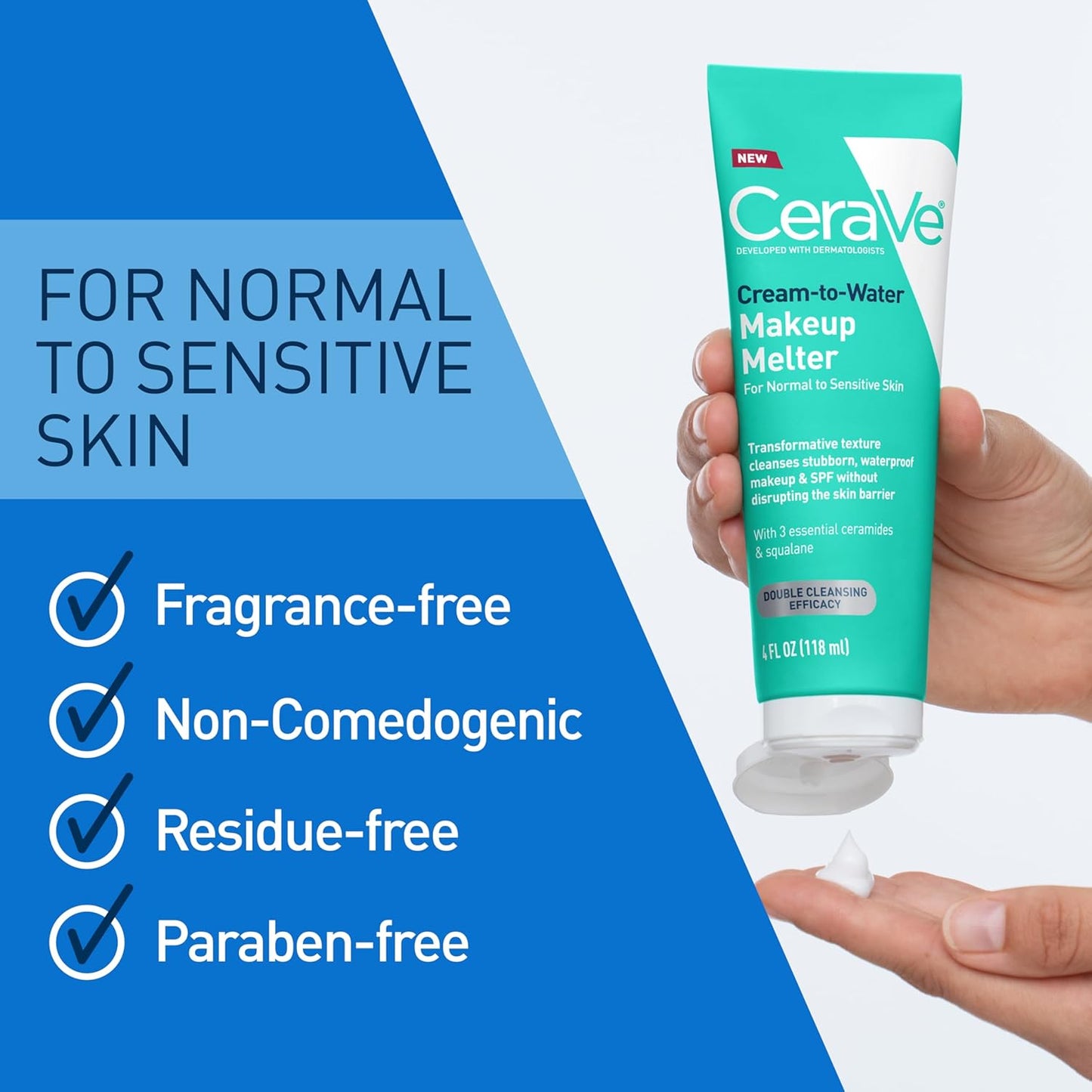CeraVe Cream-to-Water Makeup Melter Squalane Sensitive Skin Face Cleanser 4oz