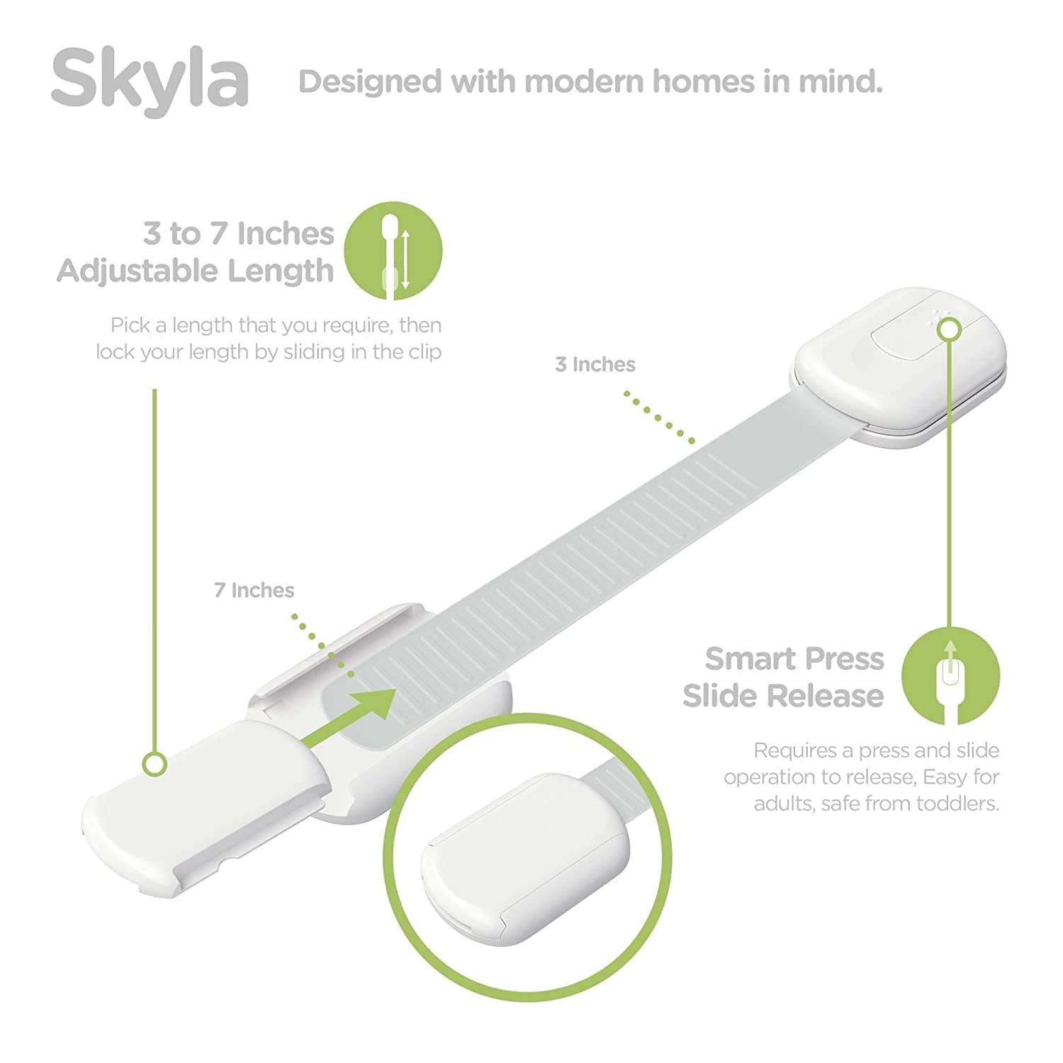 Baby Proofing Child Safety Locks (2 Pack) by Skyla Homes - the Safest, Quickest and Easiest 3M Adhesive Cabinet Latches, No Screws & Magnets, Multi-Purpose for Furniture, Kitchen, Ovens, Toilet Seats