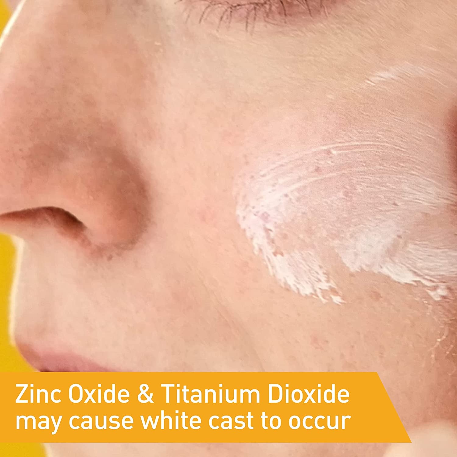 Woman applying CeraVe 100% Mineral Sunscreen Face SPF 30 Niacinamide, showing potential white cast from mineral sunscreen for face travel size.