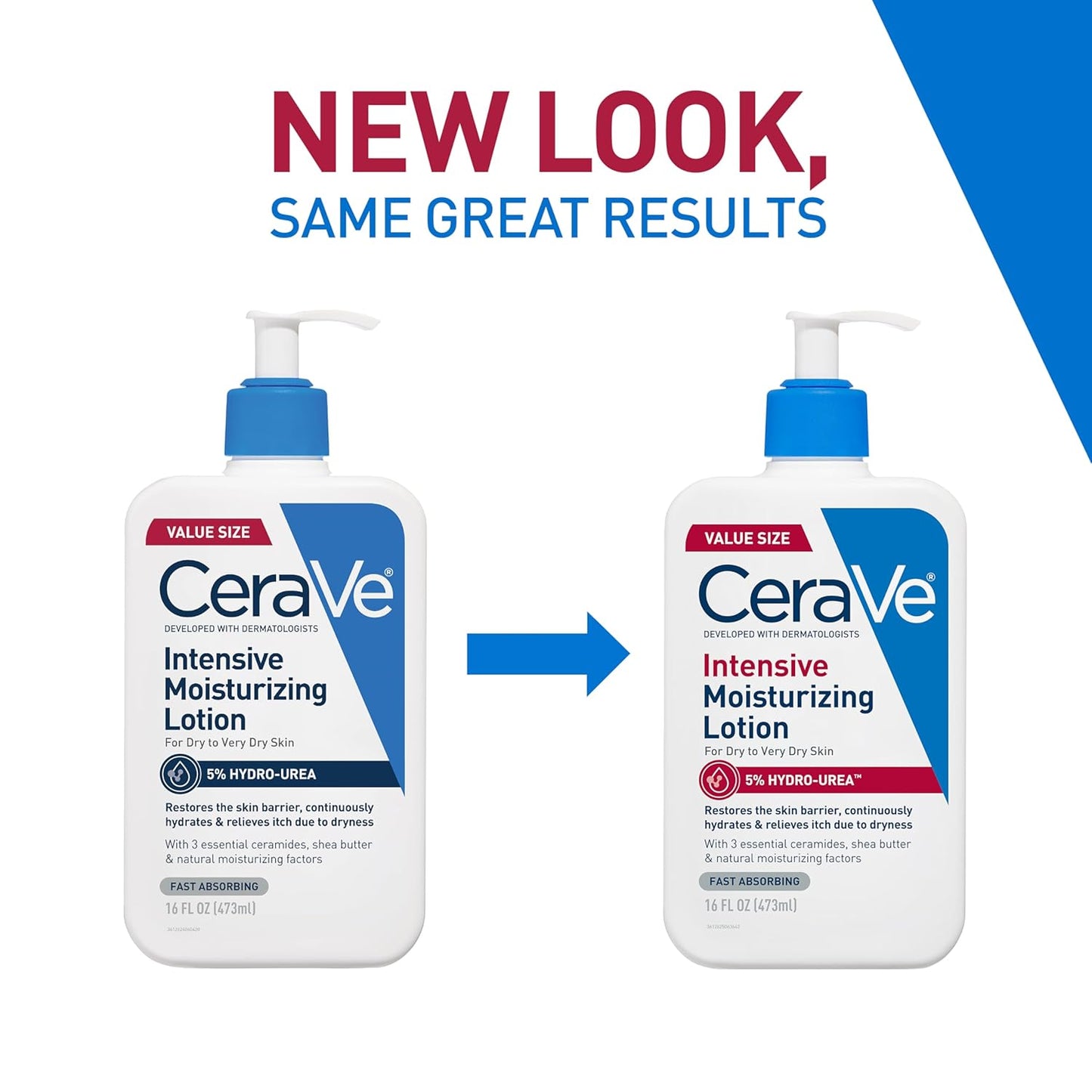 CeraVe intensive moisturizing lotion for dry skin, 16oz, featuring a new look, same great results, Hydro-Urea formula.