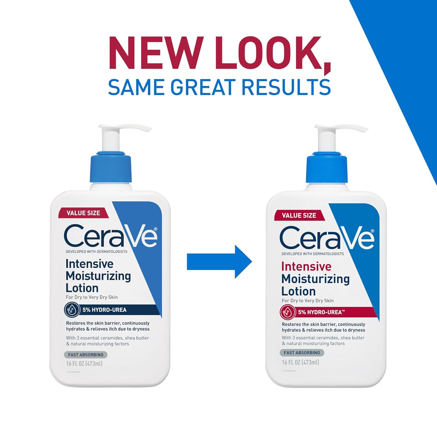 CeraVe intensive moisturizing lotion for dry skin, 16oz, featuring a new look, same great results, Hydro-Urea formula.