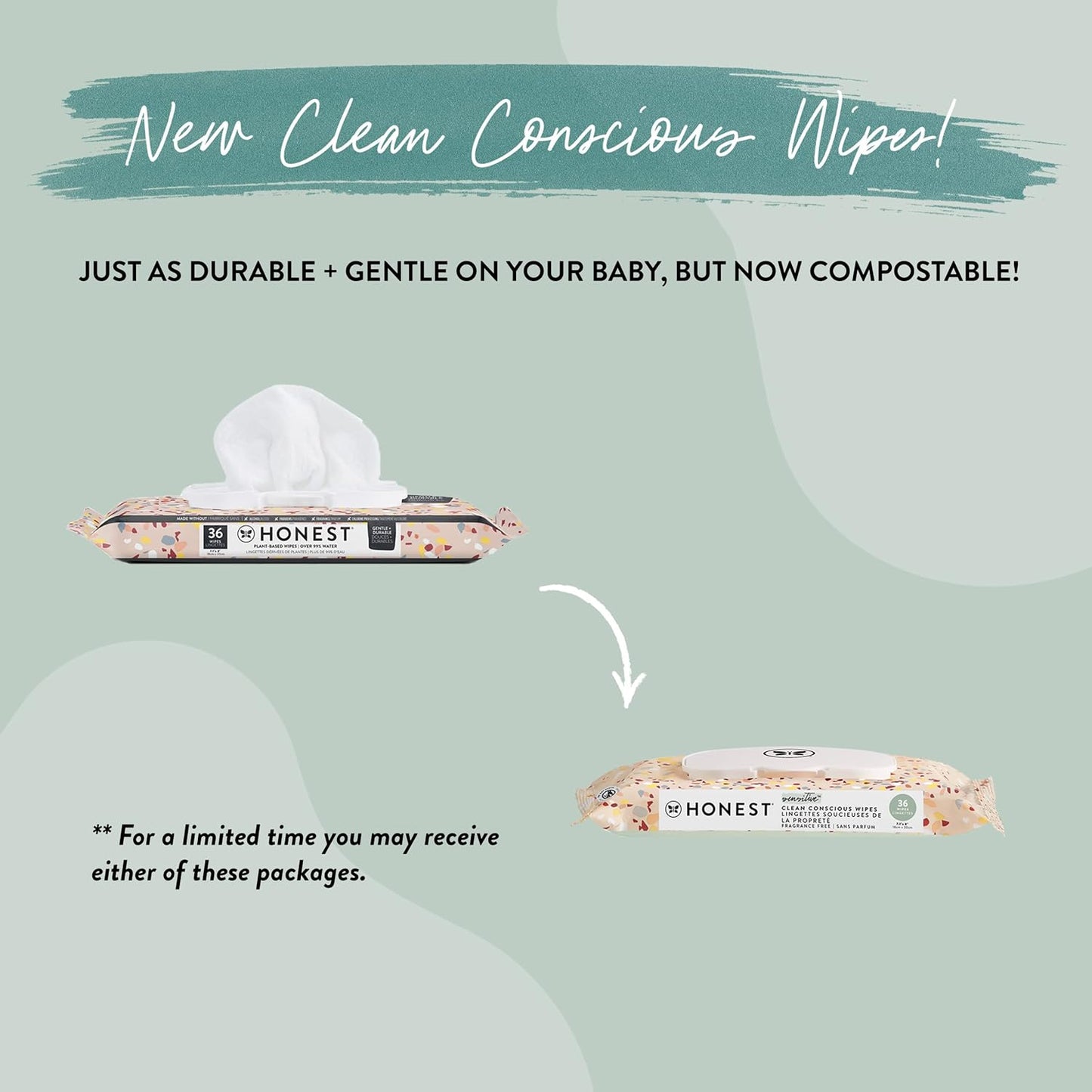The Honest Company Baby Wipes Sensitive Skin Terrazzo Pattern 36 Count Box