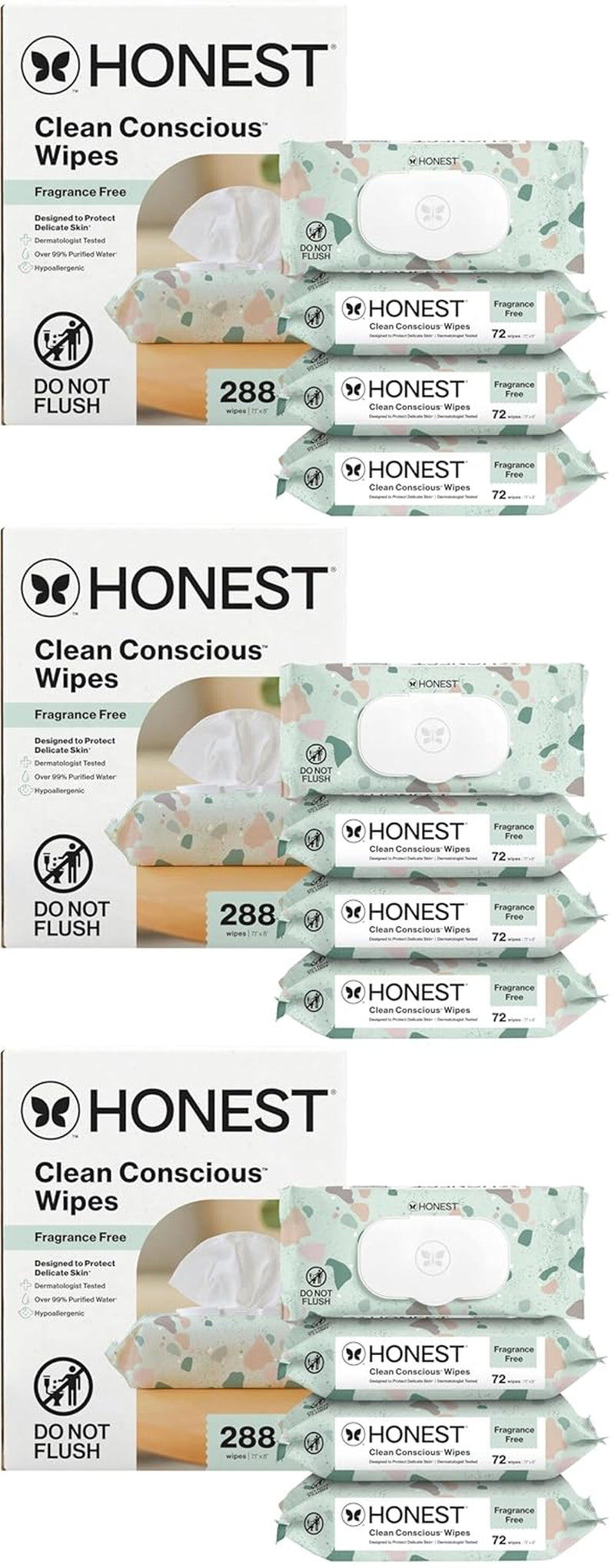 The Honest Company Hypoallergenic Multi-Use Baby Wipes for Sensitive Skin, Geo Mood, 288 Count (Pack of 3)
