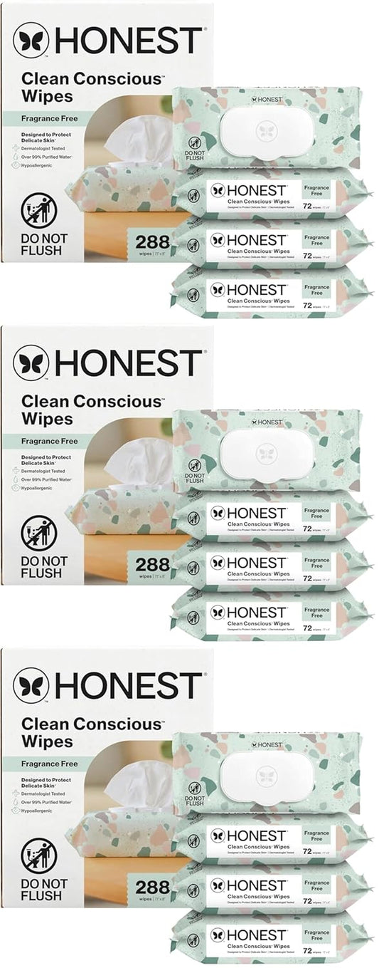 The Honest Company Hypoallergenic Multi-Use Baby Wipes for Sensitive Skin, Geo Mood, 288 Count (Pack of 3)