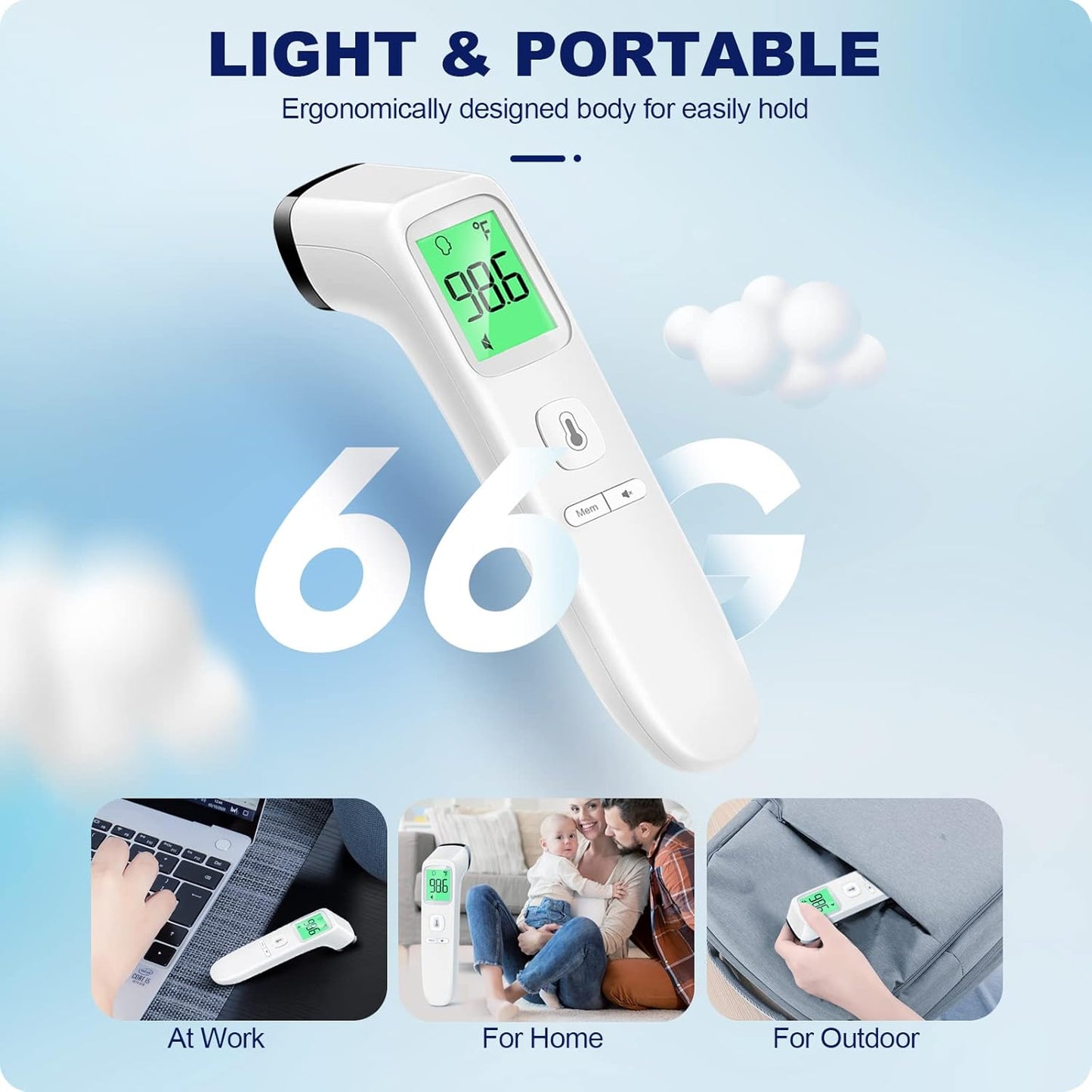 No-Touch Thermometer for Adults and Kids, Digital Accurate Baby Thermometer with Fever Alarm, 1 Second Fast Result, Easy to Use, 2 in 1 Mode