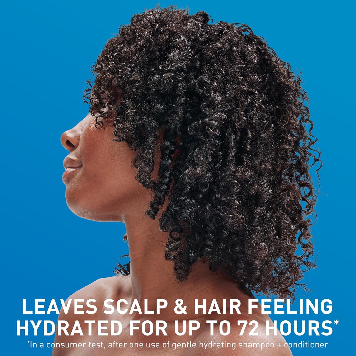 Close-up of a woman with curly hair highlighting gentle hydrating hair conditioner benefits for scalp and hair.