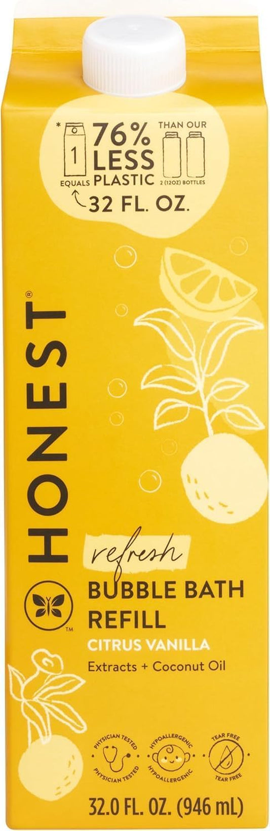 The Honest Company Foaming Bubble Bath Refill Carton, Gentle for Baby, Naturally Derived, Tear-Free, Hypoallergenic, Citrus Vanilla Refresh, 32 Fl Oz