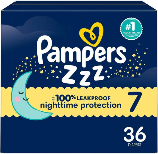 Pampers ZZZ Overnight Diapers, Size 7 (41+ Lbs), 36 Count, Nighttime Protection Disposable Baby Diaper, Night Time Leak and Skin Protection