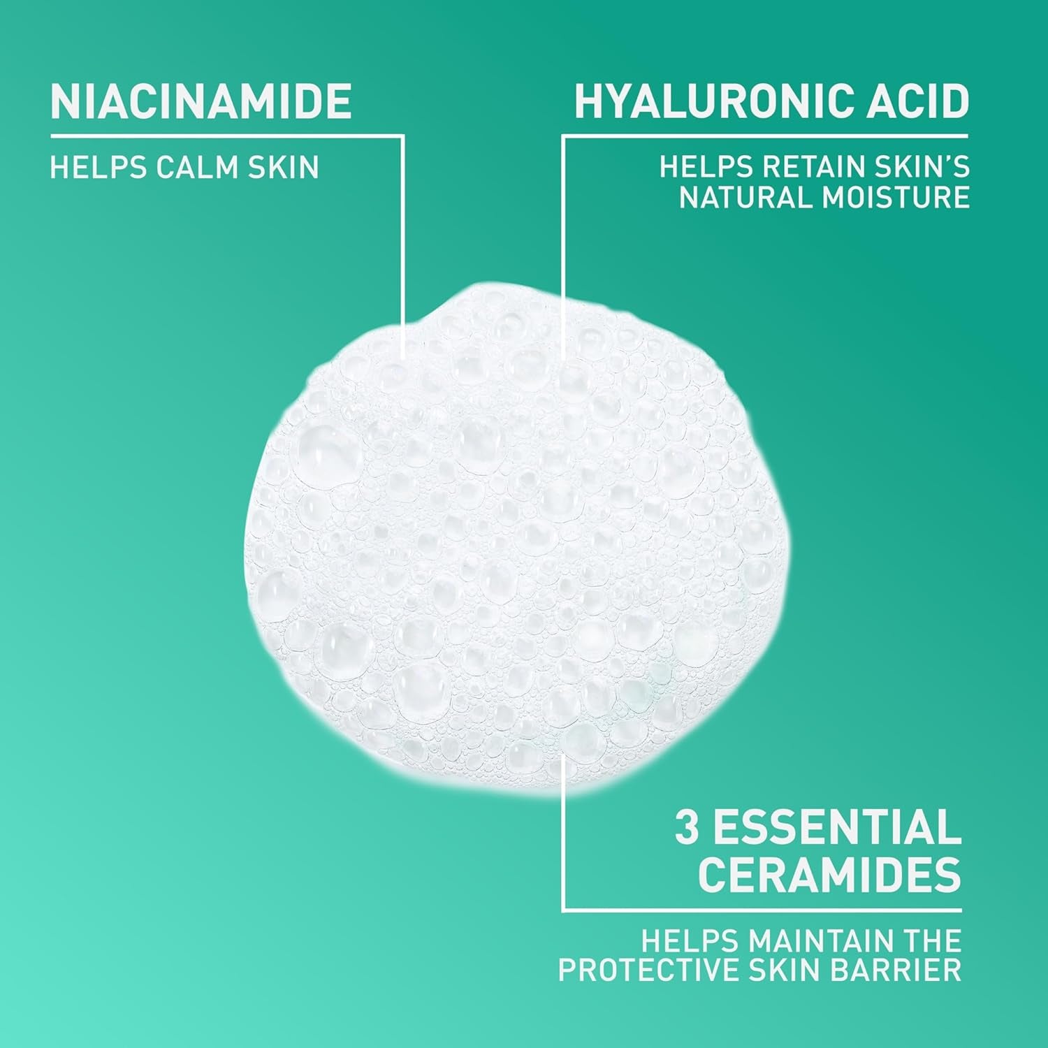 CeraVe foaming cleanser for oily skin bubbles with niacinamide, hyaluronic acid, and 3 essential ceramides.