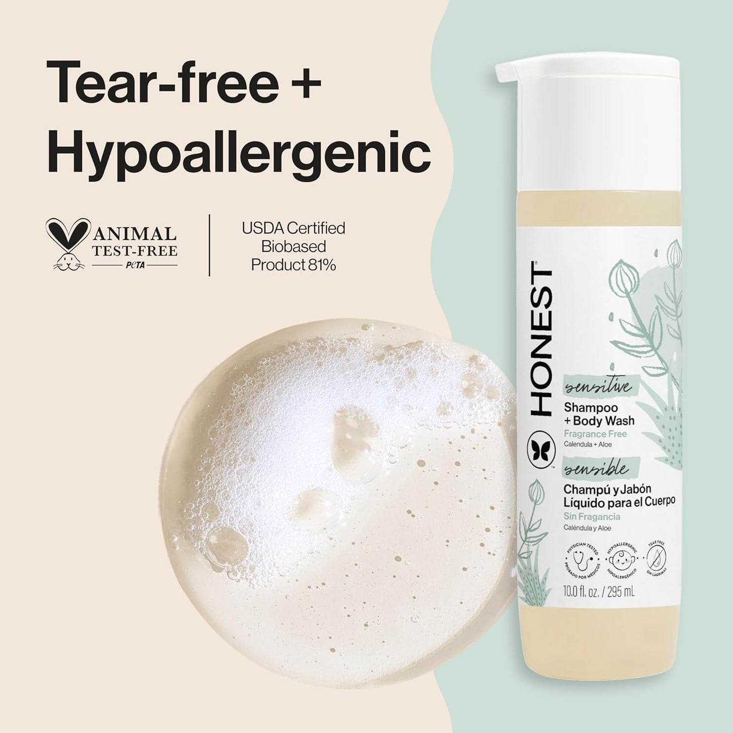 The Honest Company 2-In-1 Cleansing Shampoo Body Wash Gentle for Baby Naturally Derived, Tear-Free, Hypoallergenic, Citrus Vanilla Refresh, 18 Fl Oz