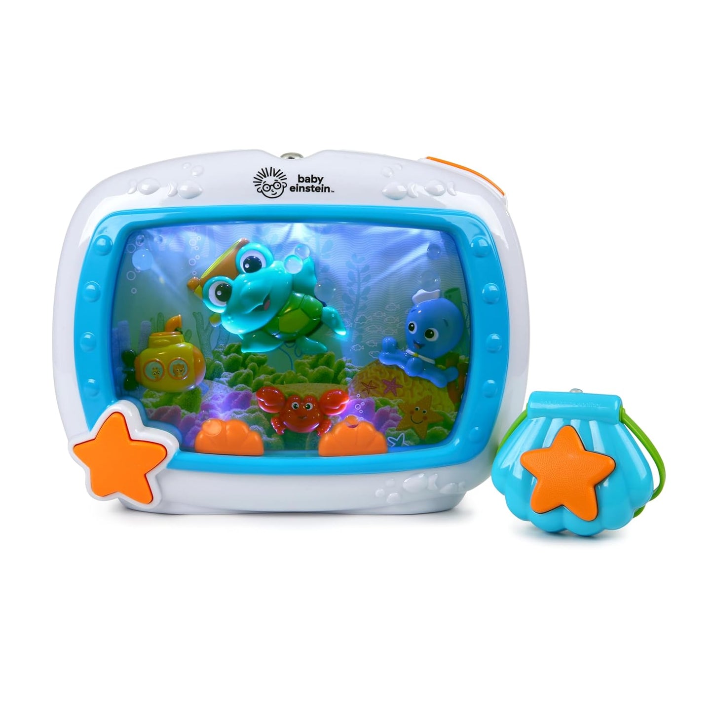 Baby Einstein crib soother with aquatic animals and interactive features for infant entertainment.
