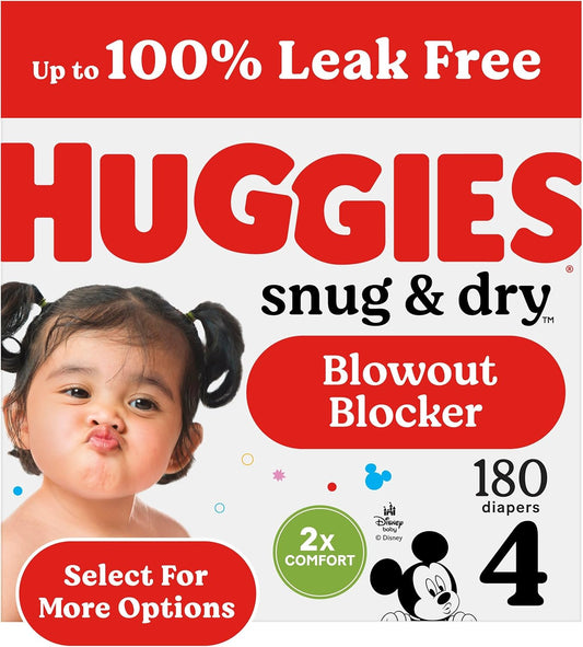 Huggies Size 4 Diapers, Snug & Dry Baby Diapers, Size 4 (22-37 Lbs), 180 Count