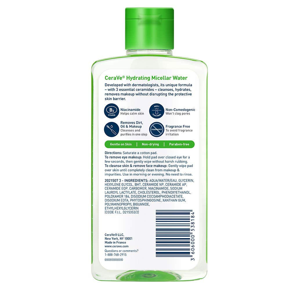 CeraVe Hydrating Micellar Water Facial Cleanser Makeup Remover 10 oz Single