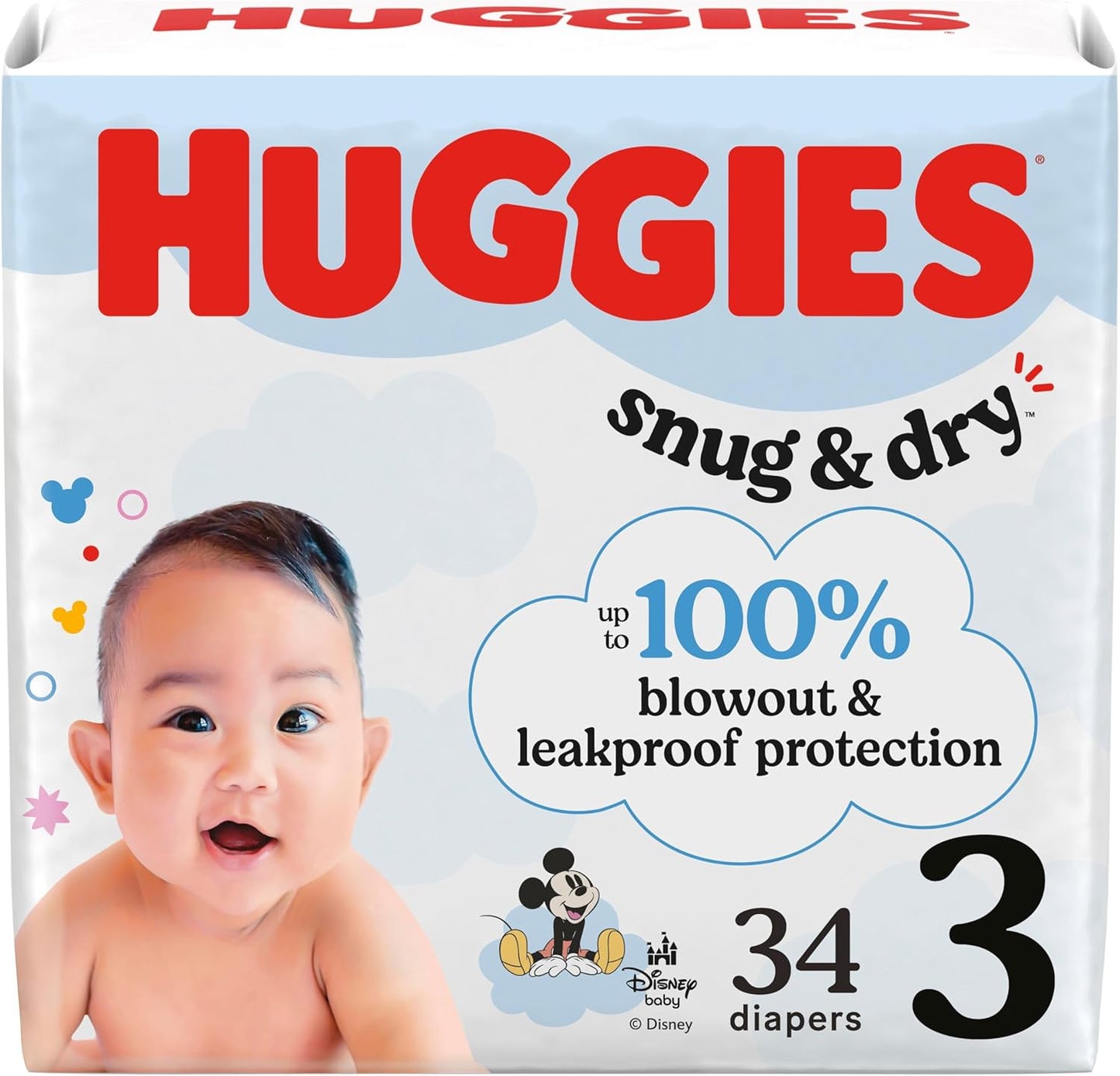 Huggies Size 3 Diapers, Snug & Dry Baby Diapers, Size 3 (16-28 Lbs), 34 Count, Packaging May Vary