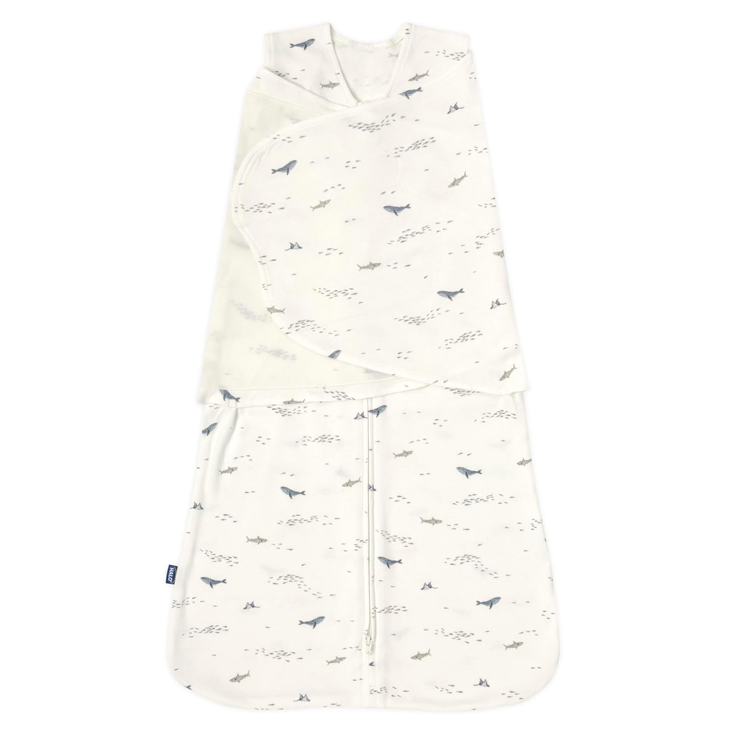 HALO 100% Cotton Sleepsack Swaddle, 3-Way Adjustable Wearable Blanket, TOG 1.5, Ocean Life, Small, 3-6 Months