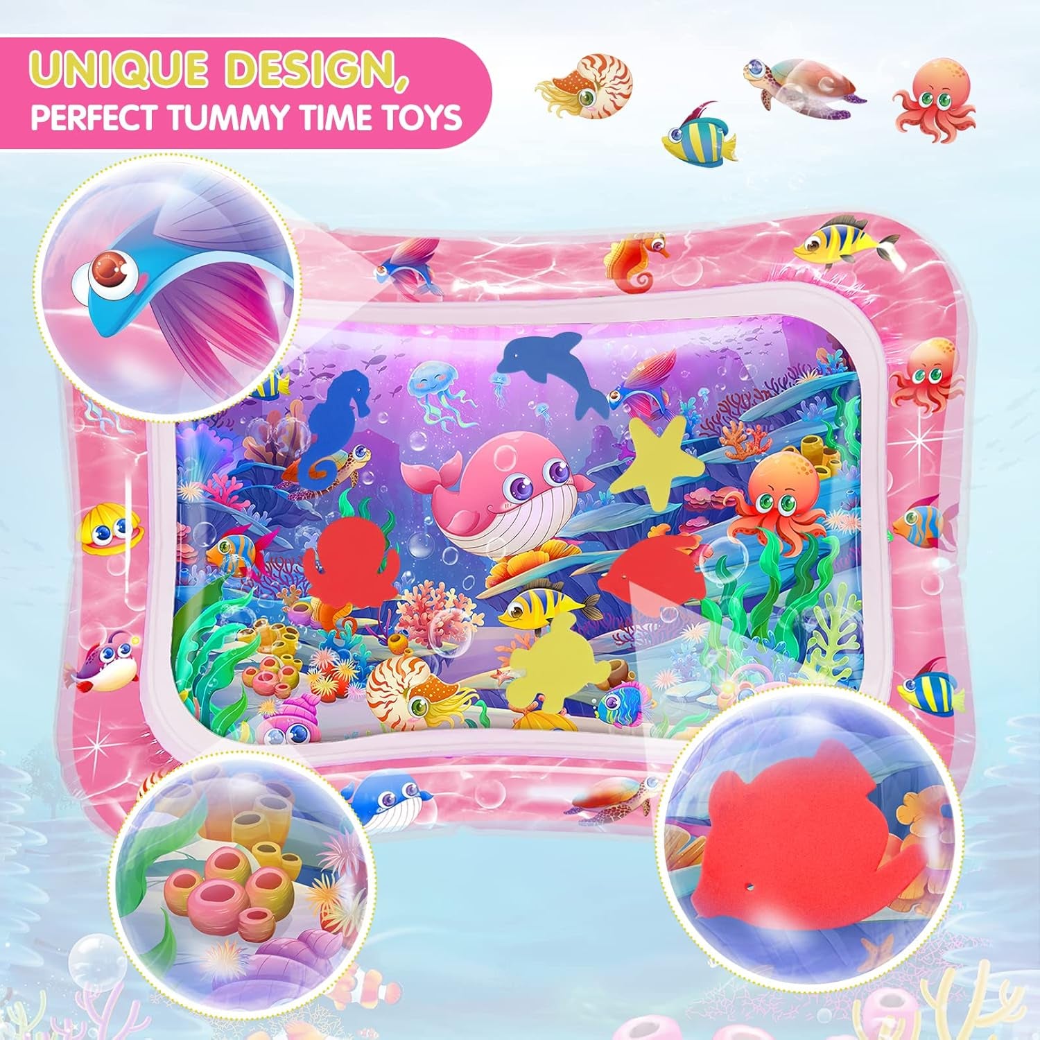 Infinno Tummy Time Mat Premium Baby Water Play Mat for Infants and Toddlers Baby Toys for 3 to 24 Months, Strengthen Your Baby'S Muscles, Pink Theme Toys