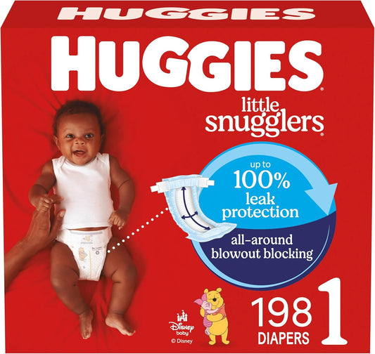 Huggies Size 1 Diapers, Little Snugglers Diapers, Size 1 (8-14 Lbs), 198 Count (6 Packs of 33), Packaging May Vary