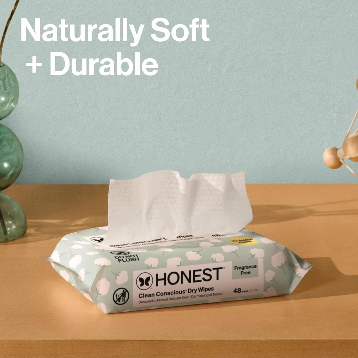 The Honest Company 100% Pure Organic Cotton Dry Wipes, Hypoallergenic, Multi-Use, Baby Facial Cloths, 192 Count