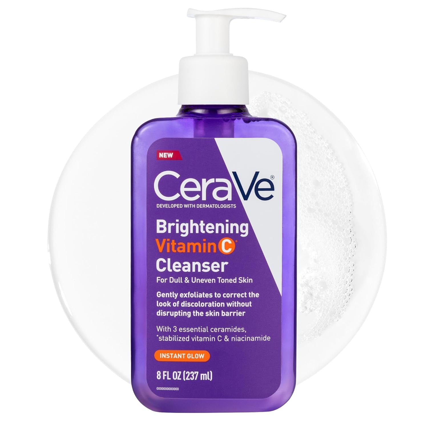 CeraVe Brightening Vitamin C Facial Cleanser 8oz bottle for dull uneven tone skin care.