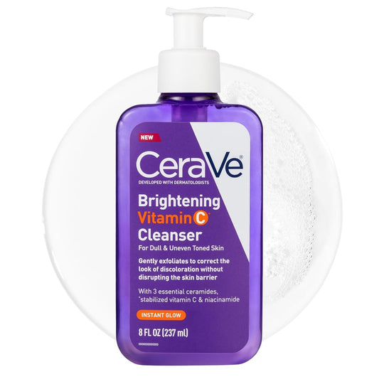 CeraVe Brightening Vitamin C Facial Cleanser 8oz bottle for dull uneven tone skin care.
