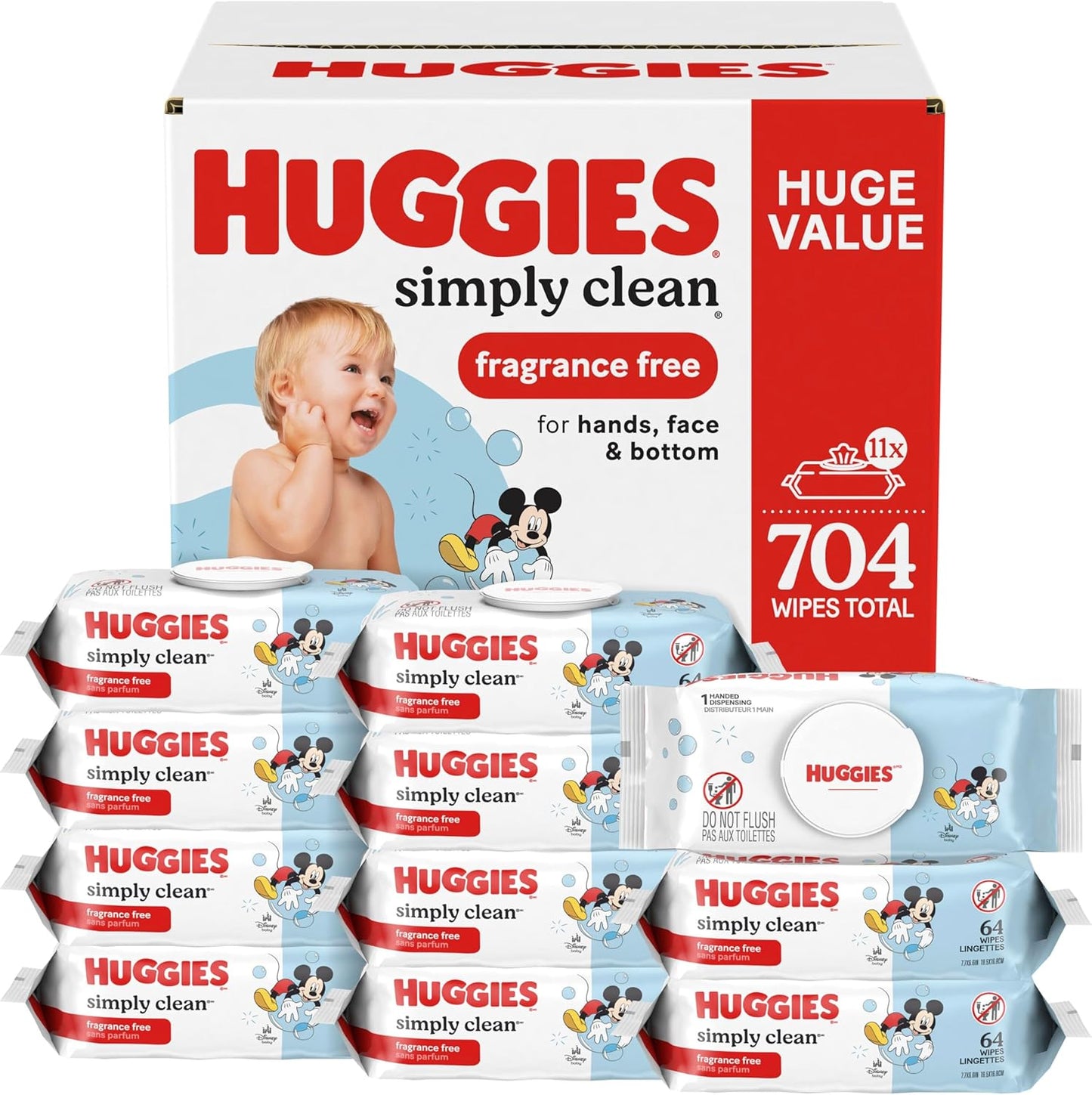 Huggies Simply Clean Unscented Baby Diaper Wipes, 1 Flip-Top Pack (64 Wipes Total), Packaging May Vary