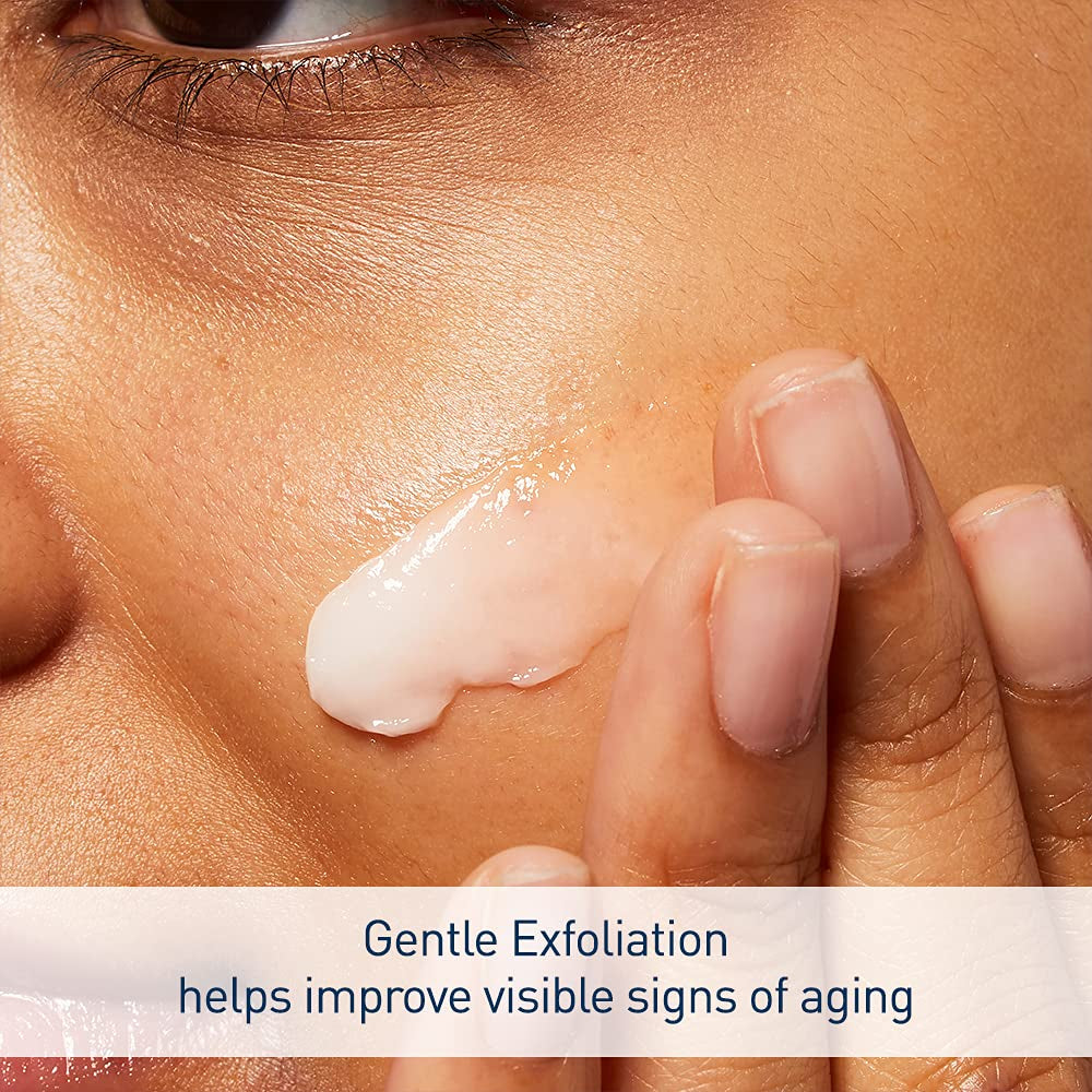 CeraVe exfoliating night cream applied to skin for gentle exfoliation and anti-aging benefits.