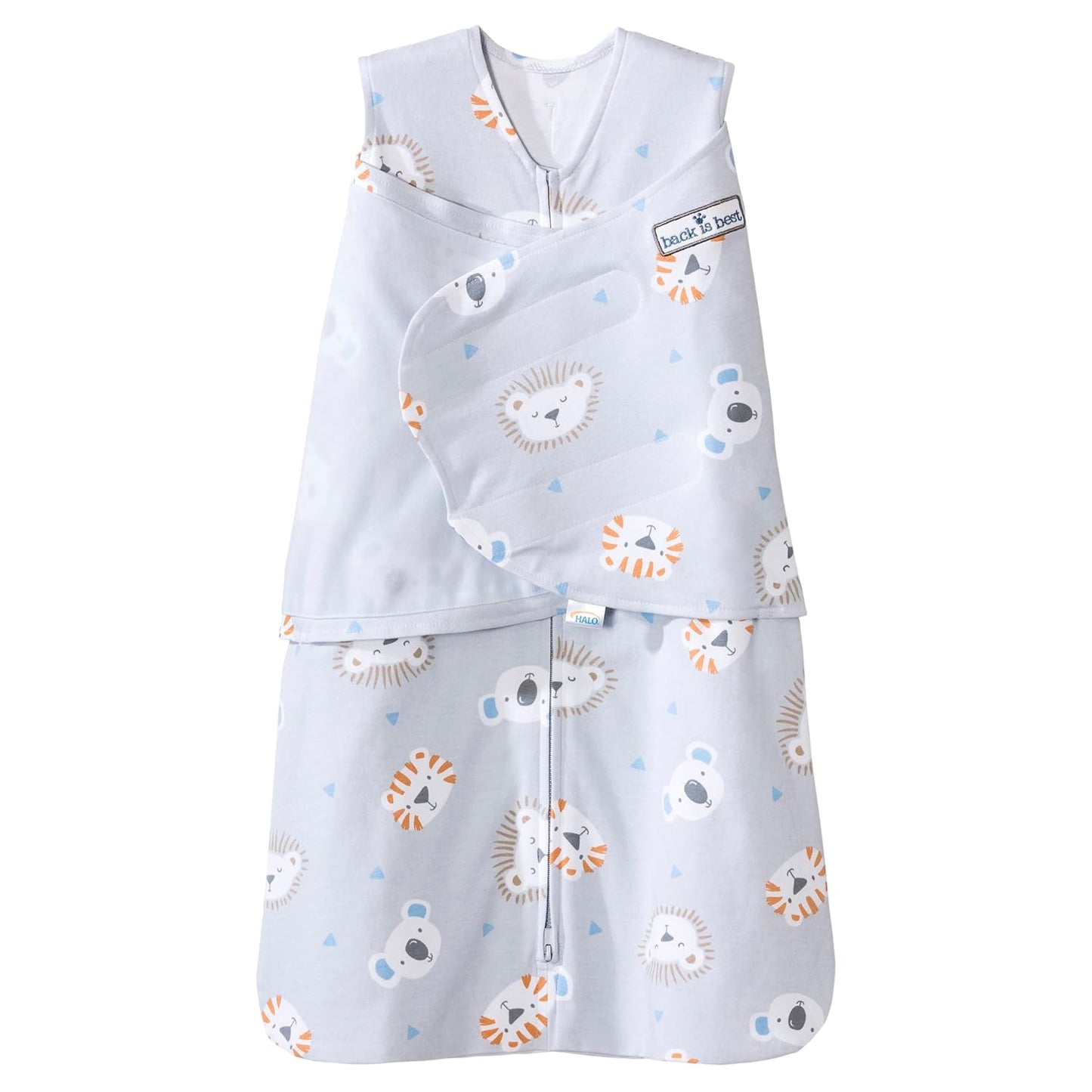 HALO 100% Cotton Sleepsack Swaddle, 3-Way Adjustable Wearable Blanket, TOG 1.5, Multicolor Lions, Tigers, and Bears, Newborn, 0-3 Months
