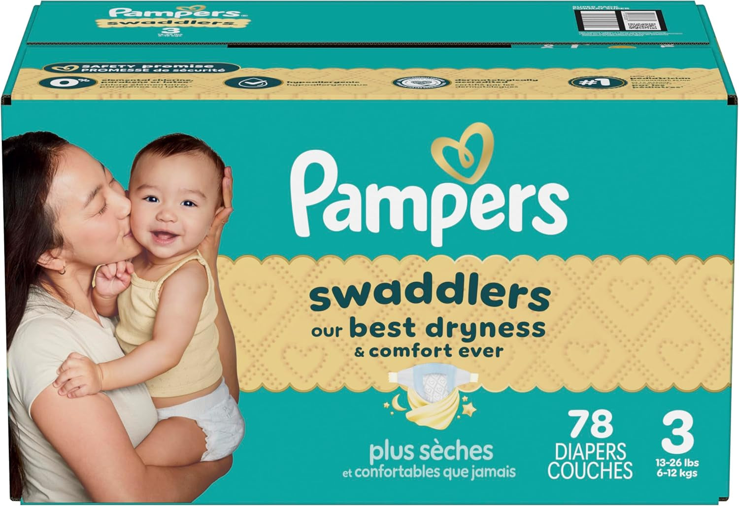 Pampers Swaddlers Diapers, Size 3 (13-26 Lbs), 78 Count, Absorbent, Keeps Baby Dry and Comfortable, Skin Safe Disposable Baby Diaper