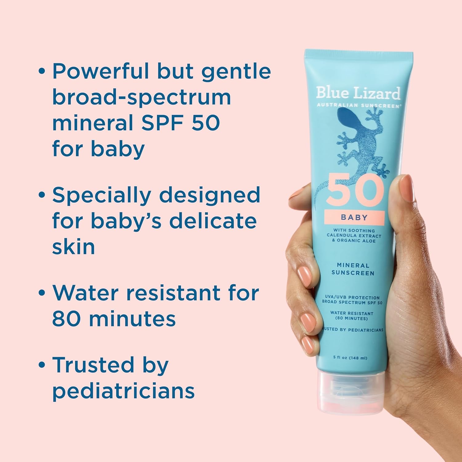BLUE LIZARD Baby Mineral Sunscreen with Zinc Oxide, SPF 50+, Water Resistant, UVA/UVB Protection with Smart Cap Technology - Fragrance Free, 3 Ounce Tube