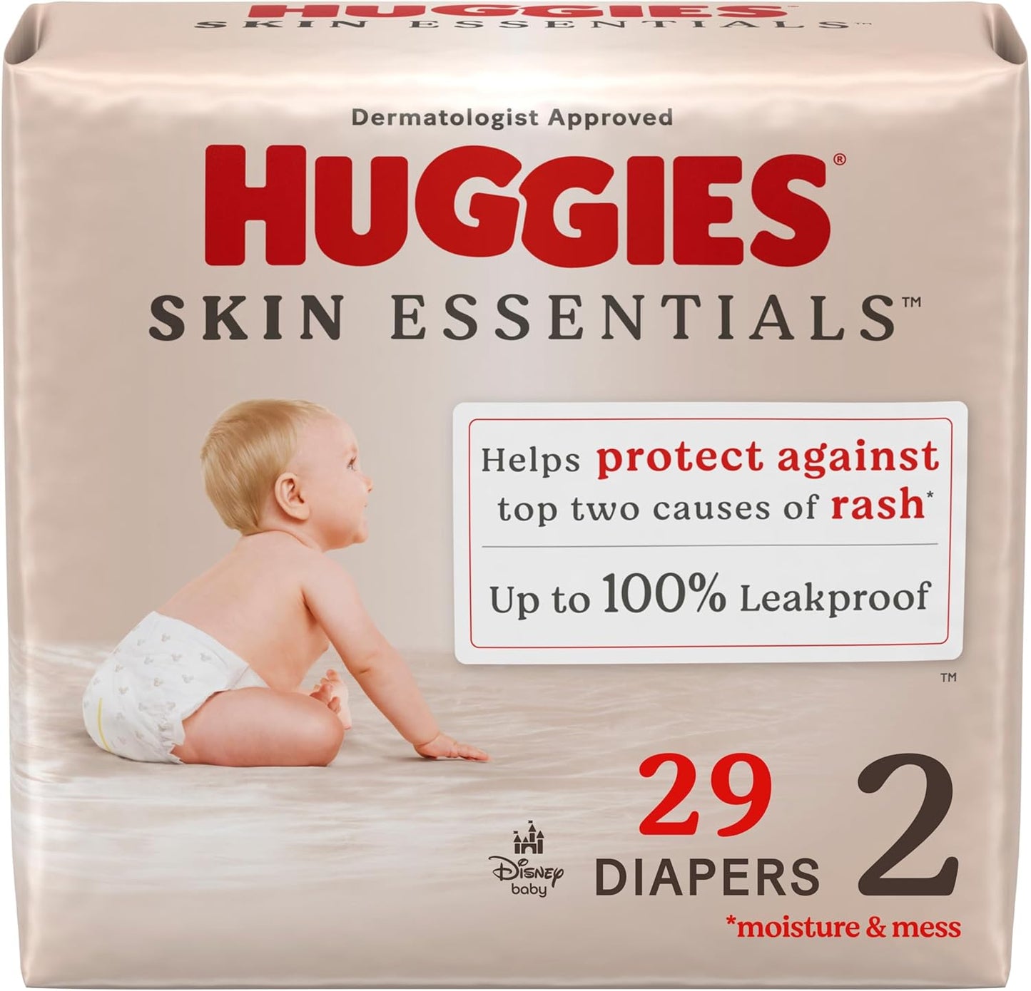 Huggies Size 2 Diapers, Skin Essentials Baby Diapers, Size 2 (12-18 Lbs), 29 Count, Packaging May Vary
