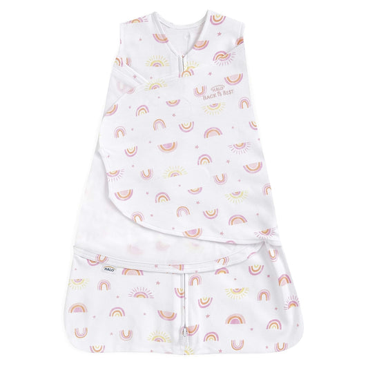 HALO 100% Cotton Sleepsack Swaddle, 3-Way Adjustable Wearable Blanket, TOG 1.5, Sunshine Rainbows, Small, 3-6 Months