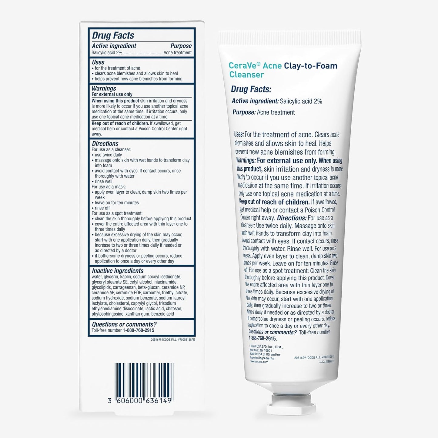 CeraVe Clay To Foam Acne Face Wash Salicylic Acid Clay Spot Mask 4oz Single