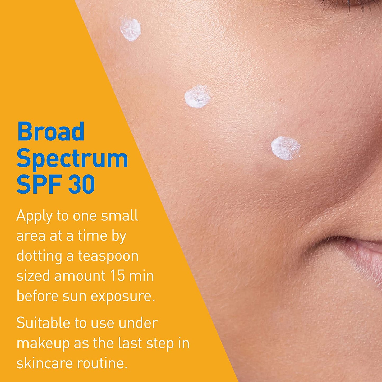 CeraVe mineral sunscreen for face travel size applied to skin with Broad Spectrum SPF 30 instructions.