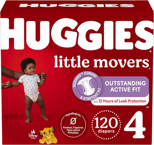 Huggies Size 4 Diapers, Little Movers Baby Diapers, Size 4 (22-37 Lbs), 120 Count, Packaging May Vary